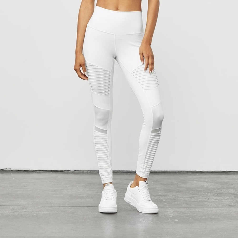 - Alo HIGH-WAIST MOTO LEGGING - WHITE/WHITE GLOSSY size small